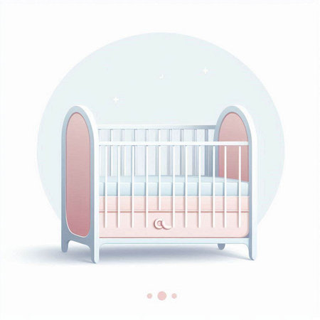Illustration of a baby cot in pastel colors on a white backgroundのイラスト素材