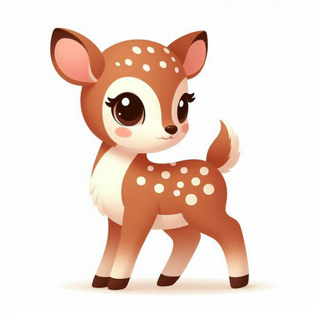 Cute little deer on white background. Cartoon style. Vector illustration.のイラスト素材