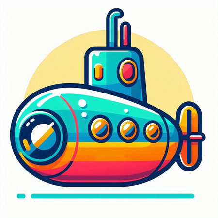 Cartoon submarine. Colorful vector illustration. Isolated on white background.のイラスト素材