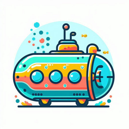 Cartoon submarine. Vector illustration in a flat style on a white background.のイラスト素材