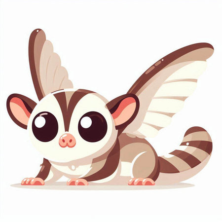 Cute cartoon sugar glider with wings. Vector illustration isolated on white background.のイラスト素材
