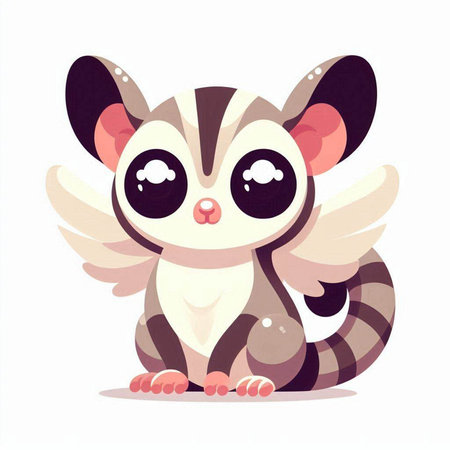 Cute cartoon raccoon with wings. Vector illustration isolated on white background.のイラスト素材