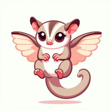 Cute cartoon baby sugar glider with wings. Vector illustration.のイラスト素材