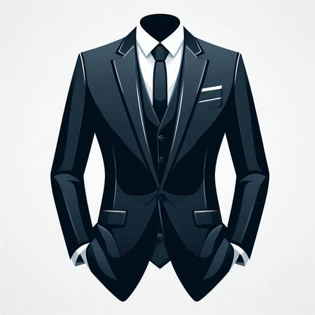 Vector illustration of a black suit with a tie on a white backgroundのイラスト素材