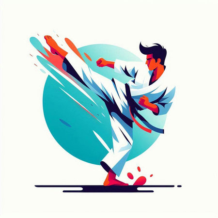 Martial arts training. Karate man in kimono. Vector illustration.のイラスト素材