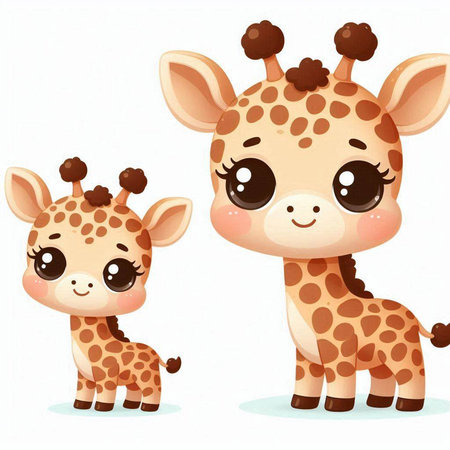 Cute baby giraffe and baby giraffe. Vector illustration.のイラスト素材