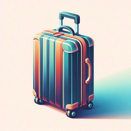 Suitcase on wheels. Suitcase for travel. Vector illustration.のイラスト素材