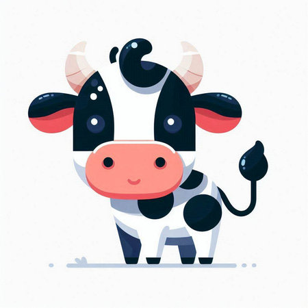 Cute cartoon black and white cow isolated on white background. Vector illustration.のイラスト素材