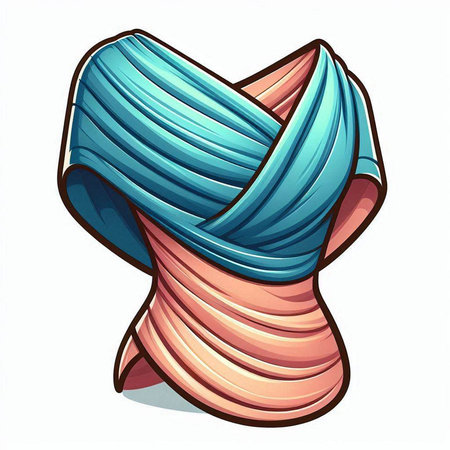 Cartoon hand-drawn illustration of a turquoise and blue scarfのイラスト素材