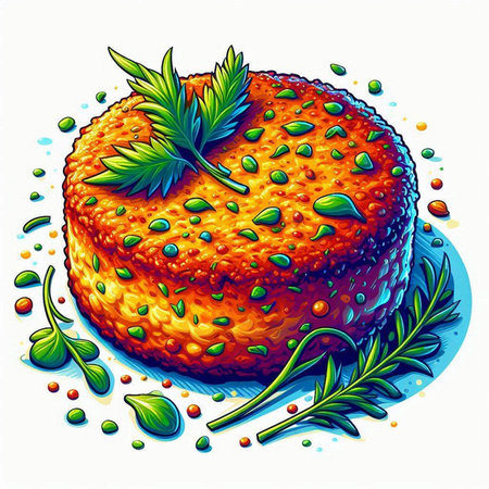 Illustration of delicious cake with tomato and green leaves on white backgroundのイラスト素材