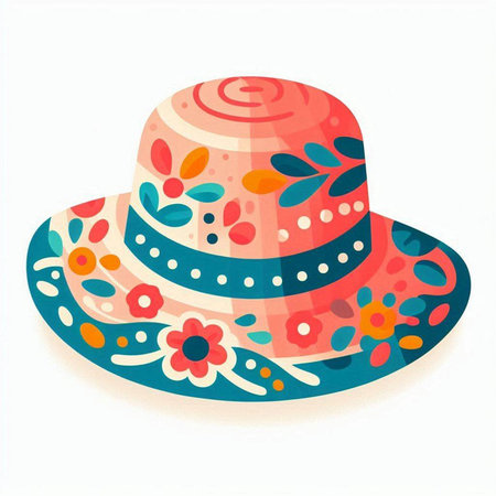 Summer hat with floral pattern. Vector illustration on a white background.のイラスト素材