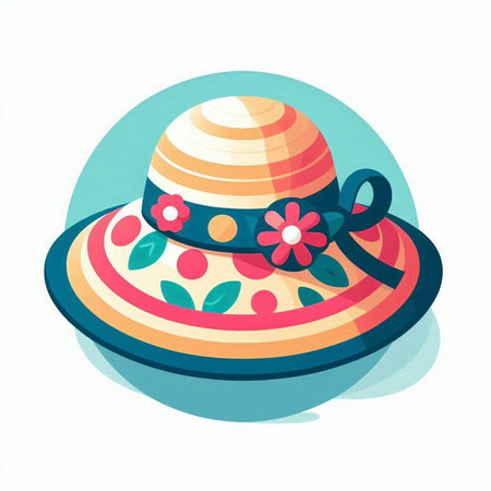 Summer hat with flowers. Vector illustration in a flat style on a white background.のイラスト素材