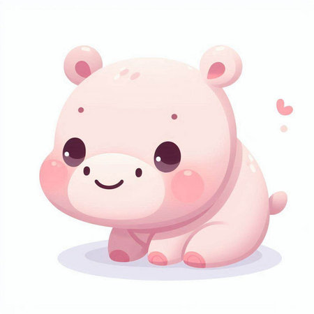 Cute cartoon hippo. Vector illustration on a white background.のイラスト素材
