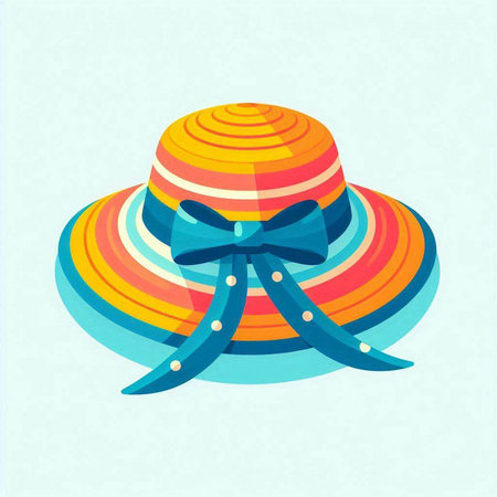 Summer hat with a bow. Vector illustration on a light background.のイラスト素材