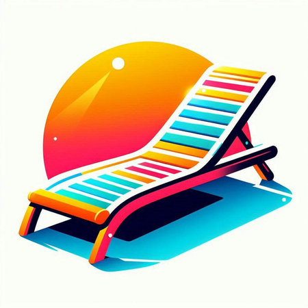 Beach chair on the background of the sun. Vector illustration.のイラスト素材