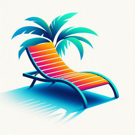 Beach chair with palm tree on white background. Vector illustration.のイラスト素材