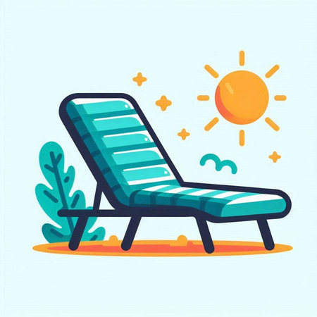 Vector illustration of a sun lounger on the beach. Flat style.のイラスト素材