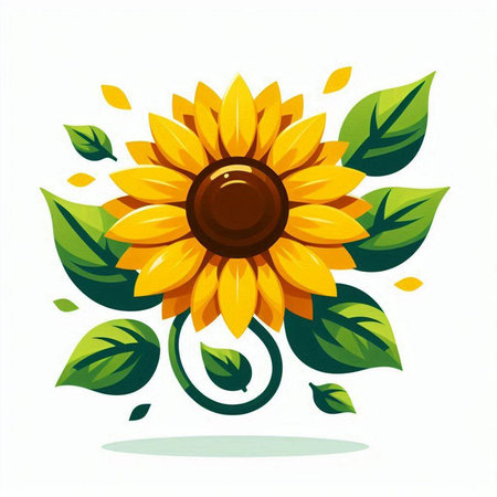 Sunflower with green leaves on a white background. Vector illustration.のイラスト素材