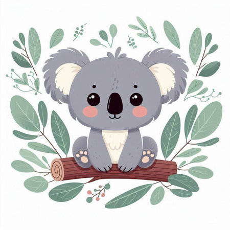 Cute koala with eucalyptus branches. Vector illustration.のイラスト素材
