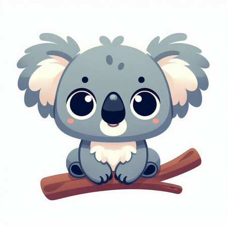 Cute cartoon koala sitting on a tree branch. Vector illustration.のイラスト素材