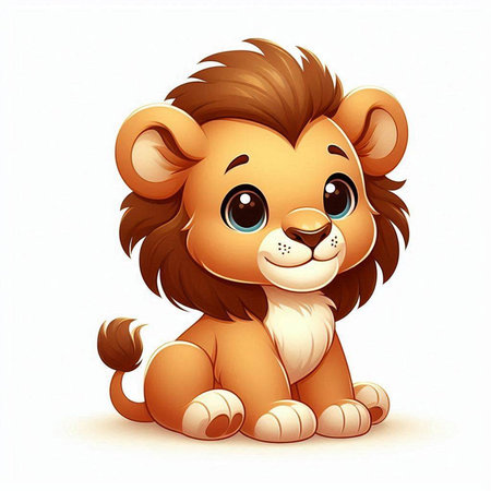 Cute cartoon lion sitting on white background. Vector illustration of cute animal.のイラスト素材