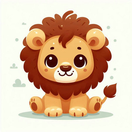 Cute cartoon lion on a white background. Vector illustration of a wild animal.のイラスト素材