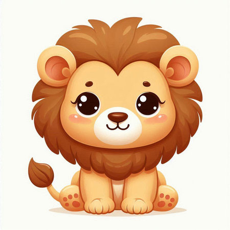 Cute cartoon lion sitting on white background. Vector illustration for children.のイラスト素材