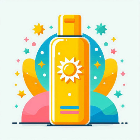 Sunscreen bottle in flat style. Vector illustration of a sunblock bottle.のイラスト素材