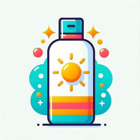 Sunscreen bottle icon. Sun protection icon. Flat vector illustration.のイラスト素材