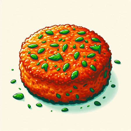 Illustration of a red cake with green leaves on a white backgroundのイラスト素材