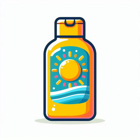 Sunscreen bottle on white background. Vector illustration in flat style.のイラスト素材