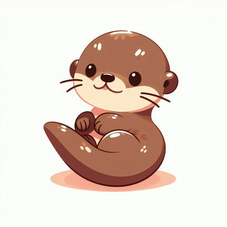 Cute cartoon otter sitting on the ground. Vector illustration.のイラスト素材
