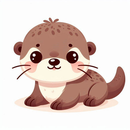 Cute cartoon otter sitting on the ground. Vector illustration.のイラスト素材