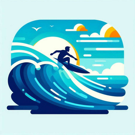 Surfer on the waves. Vector illustration in a flat style.のイラスト素材