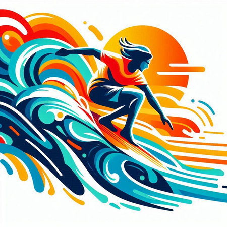 Surfer girl on surfboard. Vector illustration. Eps 10.のイラスト素材