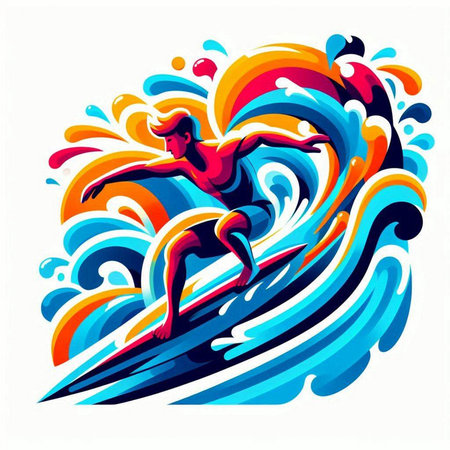 Surfer on the surfboard. Vector illustration in retro style.のイラスト素材