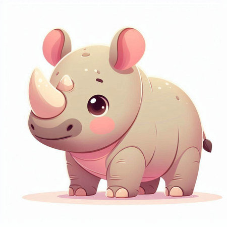 Cute cartoon rhinoceros isolated on white background. Vector illustration.のイラスト素材