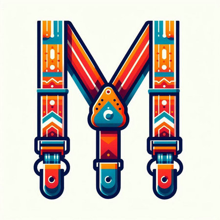 Colorful decorative letter M with ethnic ornaments, vector illustration.のイラスト素材