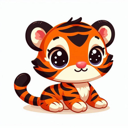 Cute cartoon tiger isolated on a white background. Vector illustration.のイラスト素材