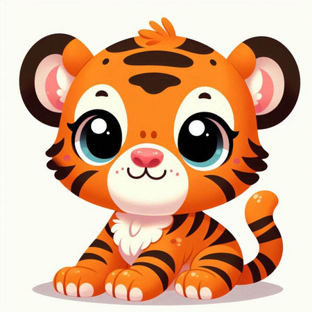 Cute cartoon tiger. Vector illustration isolated on a white background.のイラスト素材