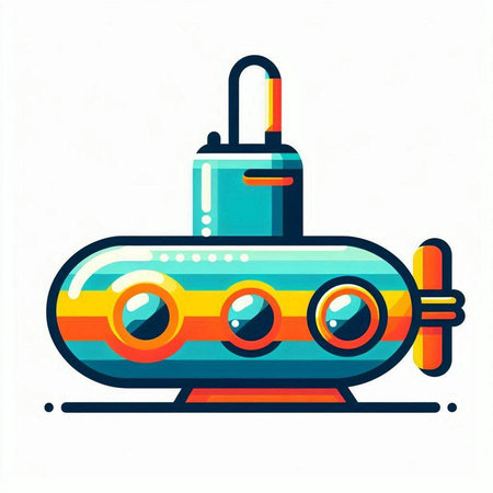 Colorful cartoon submarine. Vector illustration isolated on a white background.のイラスト素材