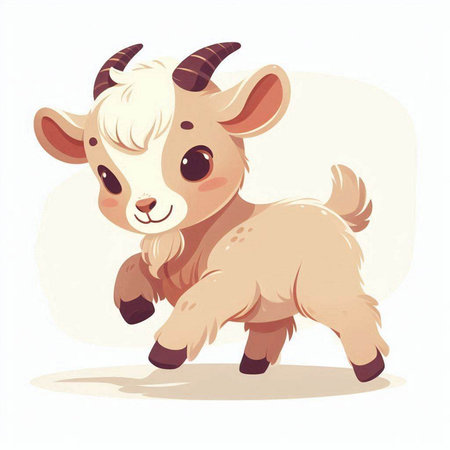 Vector image of a cute baby goat on a white background. Cartoon style.のイラスト素材