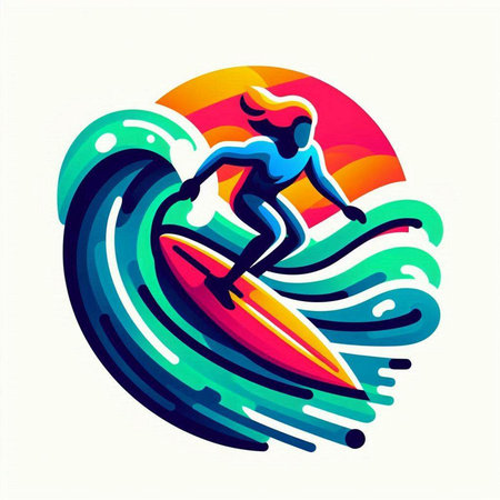 Surfer woman with surfboard. Vector illustration for your design.のイラスト素材