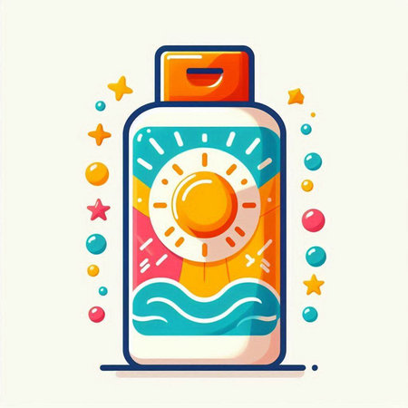 Sunscreen lotion bottle with sunblock cream. Vector illustration.のイラスト素材