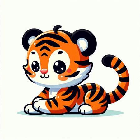 Cute cartoon tiger. Vector illustration isolated on a white background.のイラスト素材
