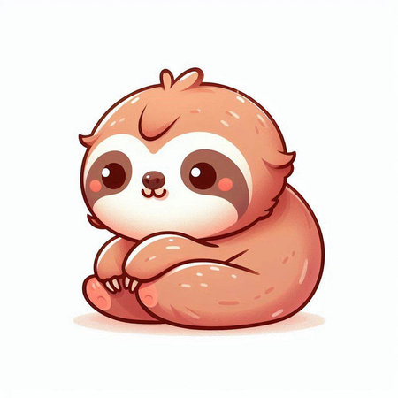Cute cartoon sloth sitting on white background. Vector illustration.のイラスト素材