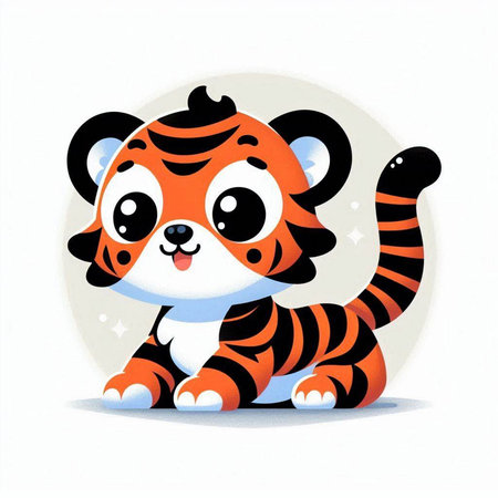 Cute cartoon tiger on a white background. Vector illustration for children.のイラスト素材