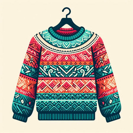 Knitted sweater with ethnic ornaments. Vector illustration for your designのイラスト素材