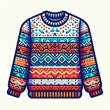 Knitted sweater with a pattern of geometric elements. Vector illustration.のイラスト素材