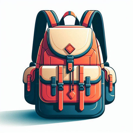 Backpack on a white background. 3D illustration. Vintage style.のイラスト素材